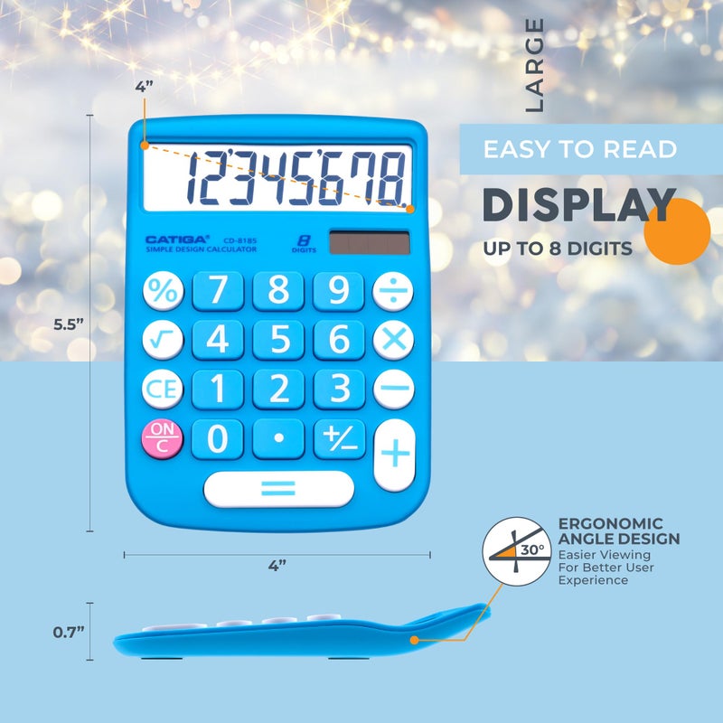 CATIGA Desktop Calculator 8 Digit with Solar Power and LCD Display, Big Buttons, for Home, Office, School, Class and Business, 4 Function Small Basic Calculators for Desk, CD-8185 - Image 4